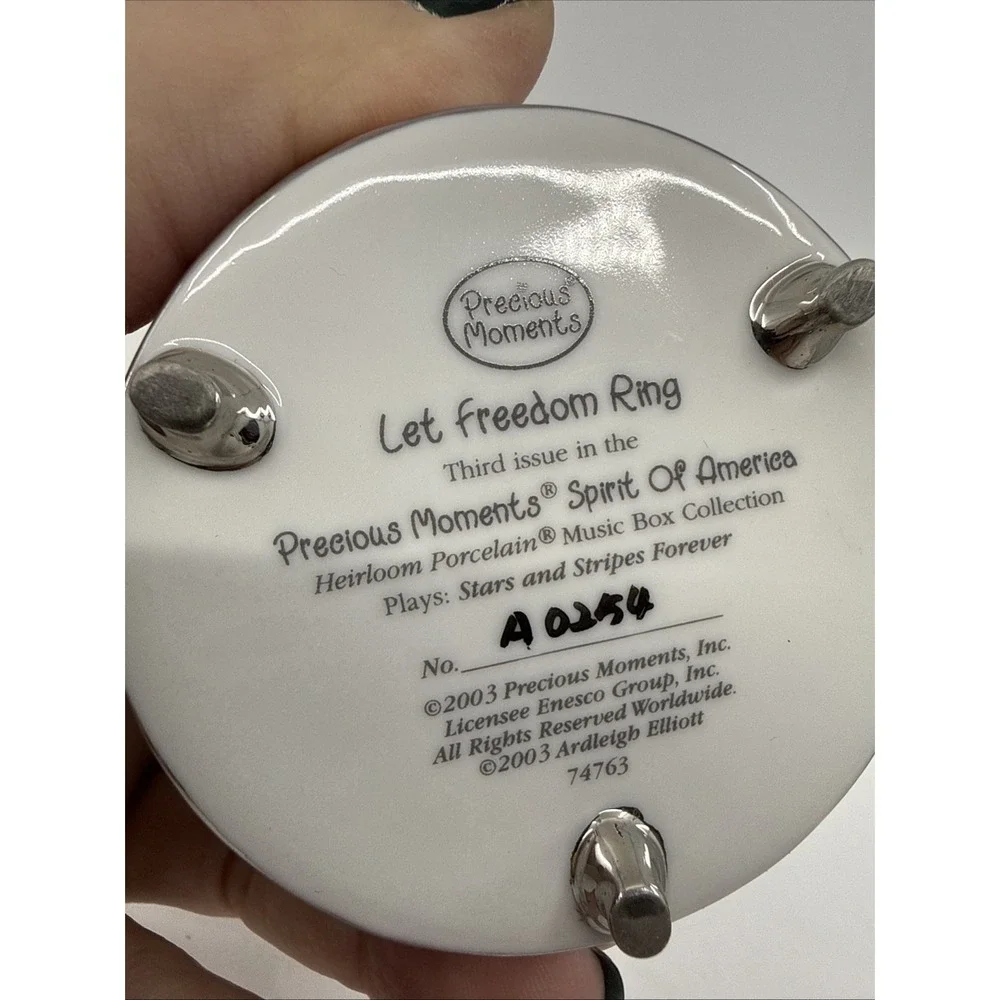 Precious Moments Let Freedom Ring Porcelain Music Trinket Box A0254 2003 Works